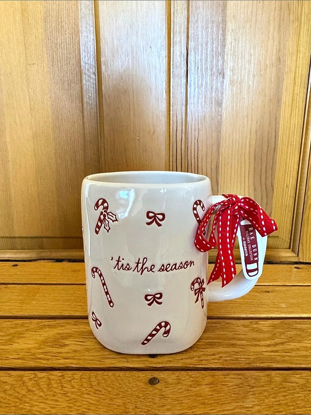 Rae Dunn Tis The Season Candy Cane Mug White & Red